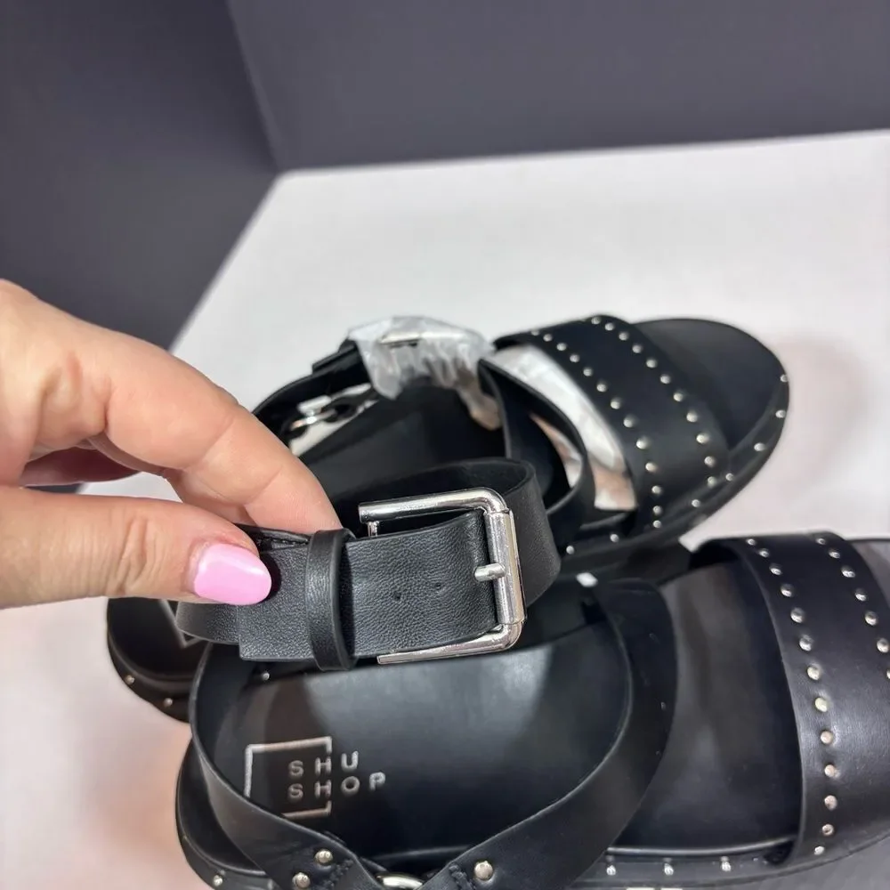 Shu Shop Cameron Black Studded Ankle Strap Sandals NEW in Box size 8.5